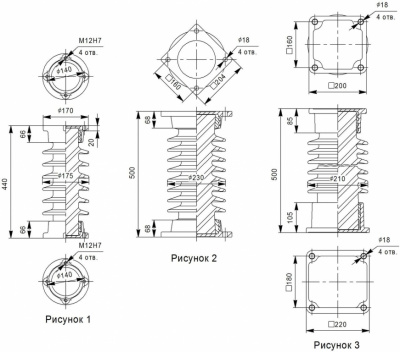 Изоляторы опорные стержневые ИОС-35-500-О1 М УХЛ 1; ИОС-35-1000 М УХЛ 1; ИОС-35-2000 М УХЛ 1